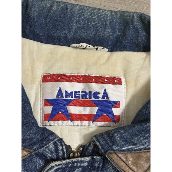 Vintage M.Julian America Full Zip Denim Bomber Jacket Pockets Y2K - Men’s Large - Picture 6 of 13